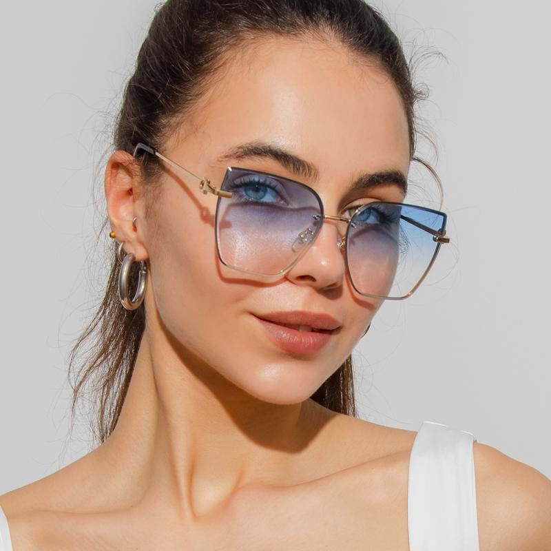 Protective Glasses Retro Cat Eye Sunglasses Women Fashion Brand Rimless Gradient Design Sun Glasses Cutting Lens Ladies Eyeglass