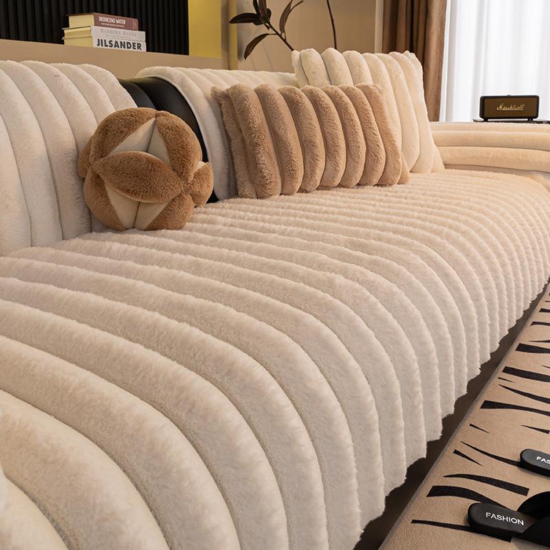 Winter Sofa Cover  New Thickened Non-Slip Seat Cushion Cream Wind High-Grade Cover Rabbit Plush Sofa Cushion