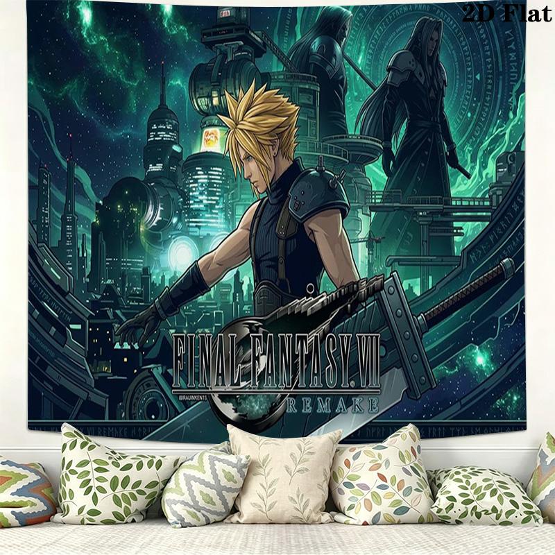 ffvii Game Wall Tapestry Aesthetic Wall Hanging Printed Fabric Blanket Decorative Tapestries for Bedroom Living Room Home Decor