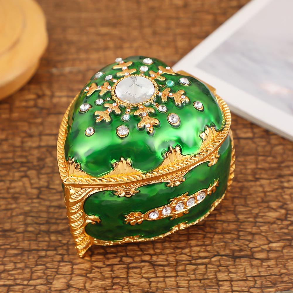 Heart Shape Jewelry Storage Box Inlaid Gem Organizer Exquisite Enameled Alloy Storage Jar Earrings Ring Unique Gift for Family