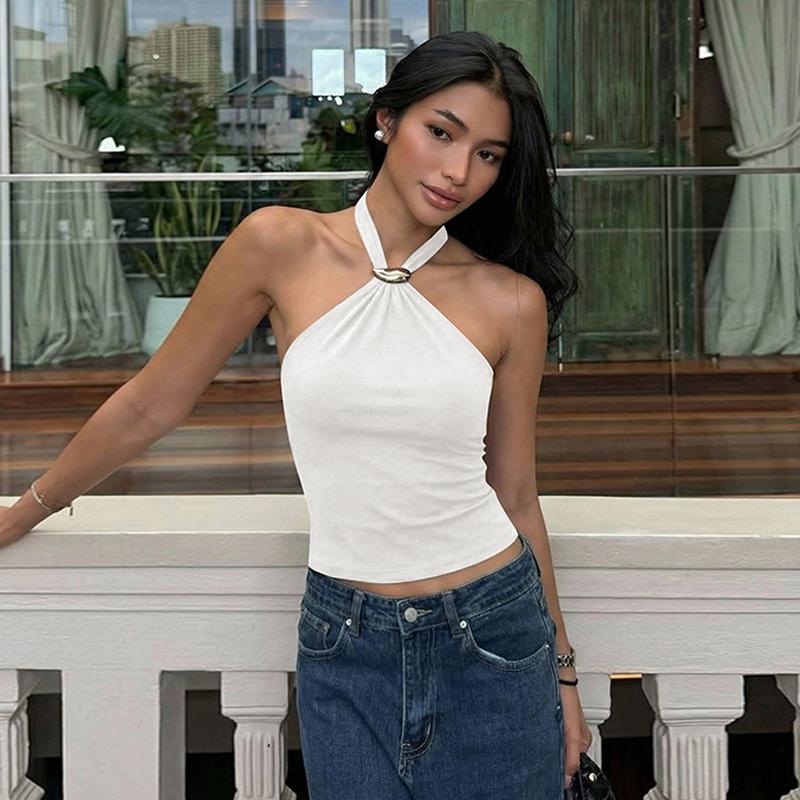 French Backless Bandeau Crop Top, Women's 2026 Spring Fashion, Adjustable Strap, Sexy Solid Color Tank Top