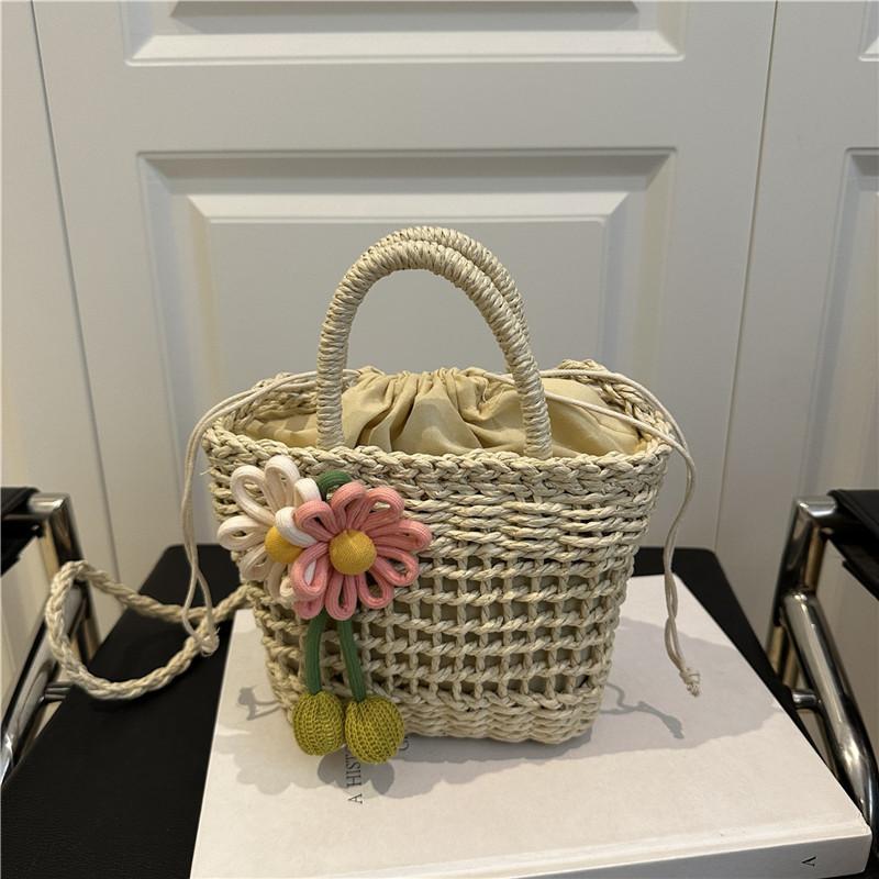 Summer Holiday Women Straw Beach Shoulder Bag Cute Flower Ladies Crossbody Bucket Bags Casual Commuter Female Handbags Purse