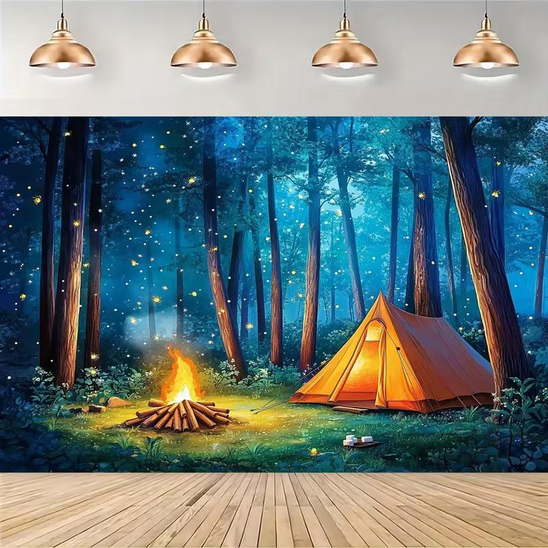 2D Magical Firefly Camping Backdrop for Summer Camp & Events