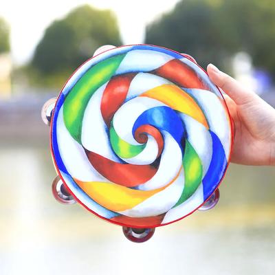 Orff 8 Inch Lollipop Tambourine With Cymbal Rattle Drum for KTV Party Percussion Musical Instruments Hand Jingle Bell Kids Toys