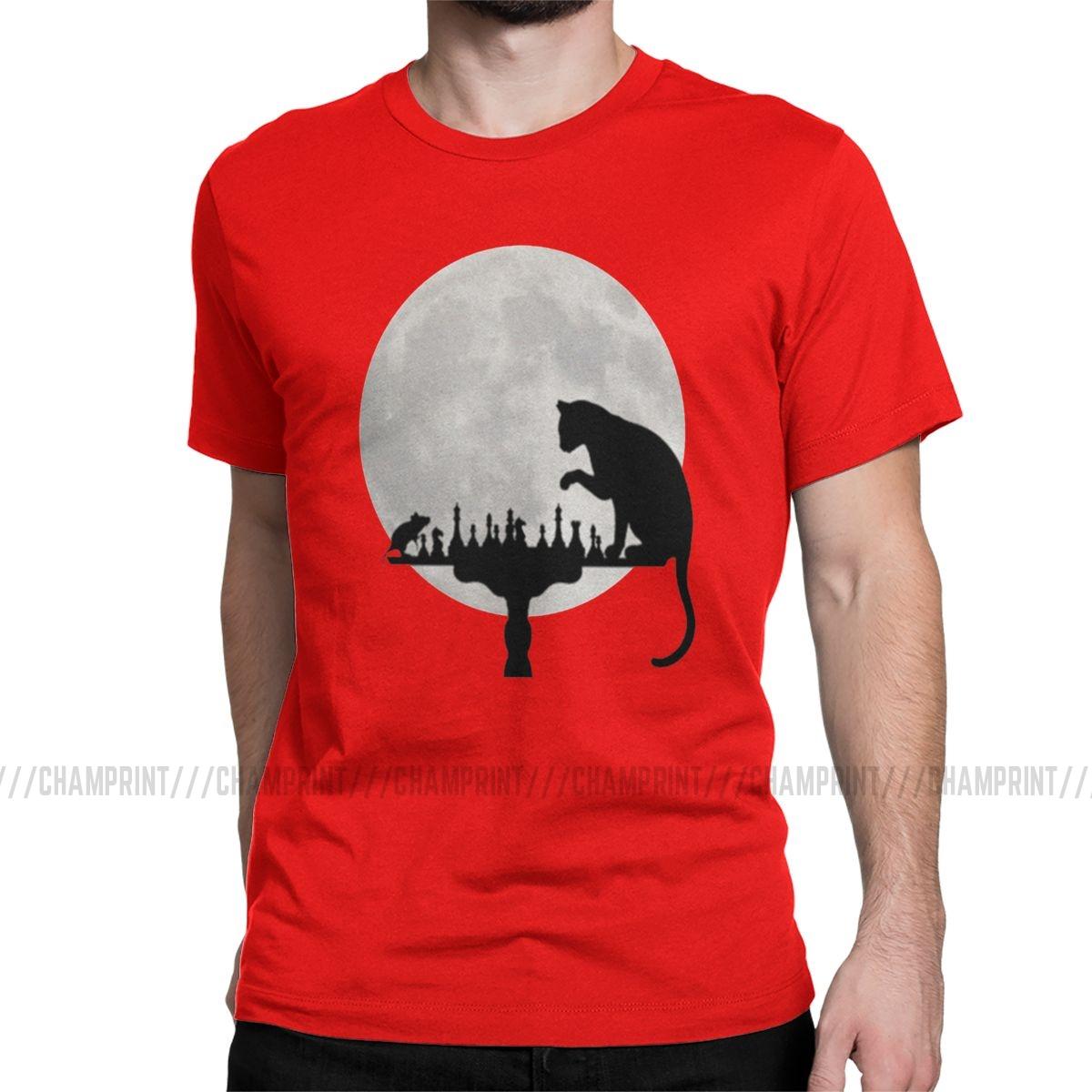 

Мужские футболки Кот и Крыса Играют в Шахматы Хипстерская Футболка с Короткой Рукавой Интеллектуальные Игроки Футболки С Круглым Вырезом Топы Летние S