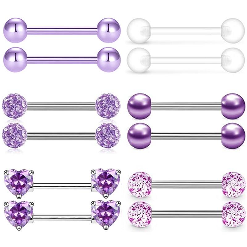 6 Par Kristall Bröstvårta Piercing Smyckeset För Kvinnor Hjärta Cz Bröstvårta Barbells Partihandel Glittrande Bröstvårta Ringar Paket Piercing Pezon Lote