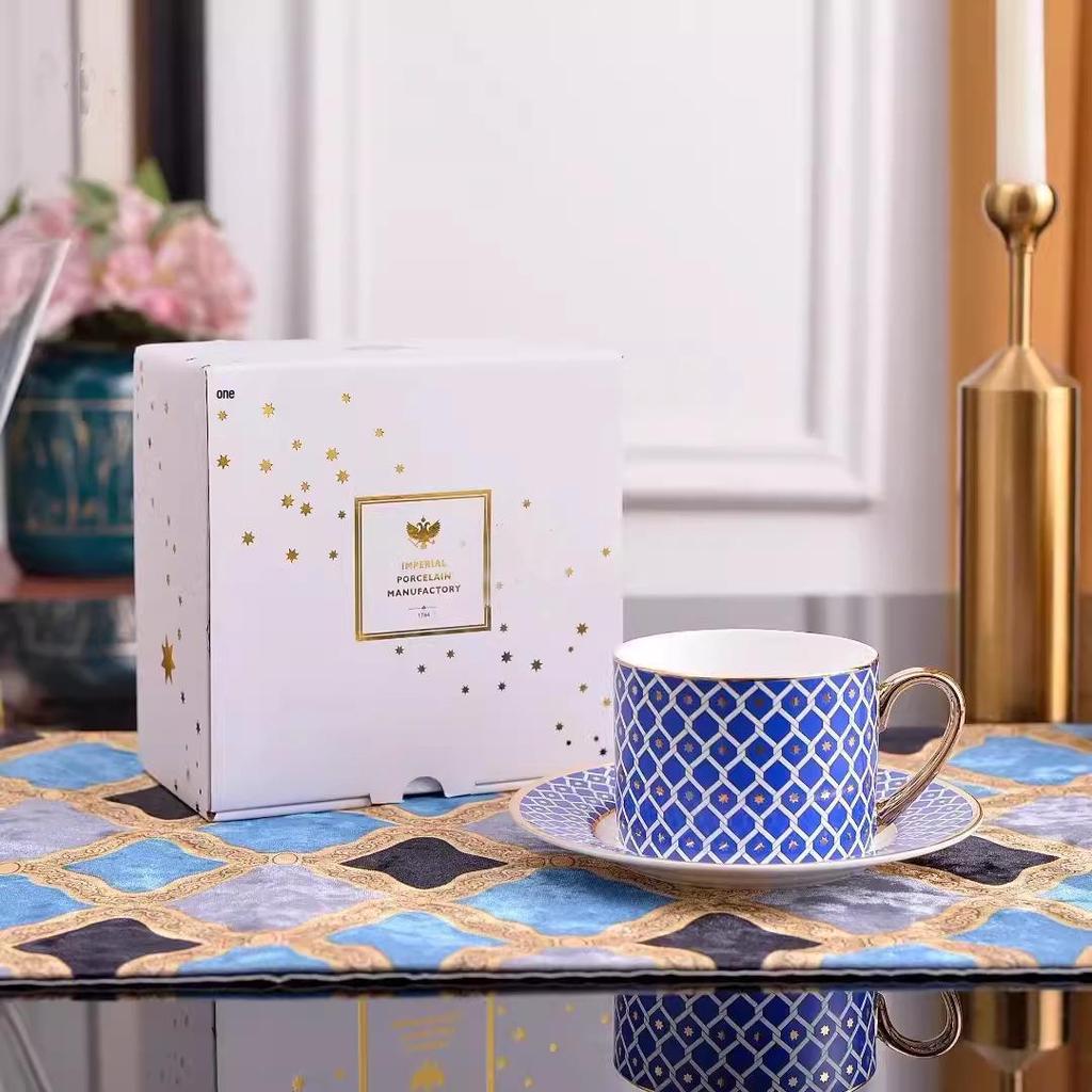 Ruský královský kostní porcelánový set šálku a podšálku na kávu - Keramika v evropském stylu pro odpolední čaj