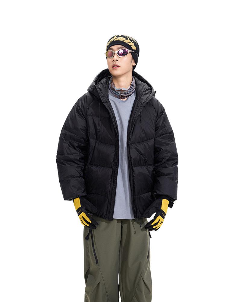 ACU Men's Japanese-Style Outdoor Windproof Down Jacket: Warm, Oversized, Hooded, Nylon, Solid Color.