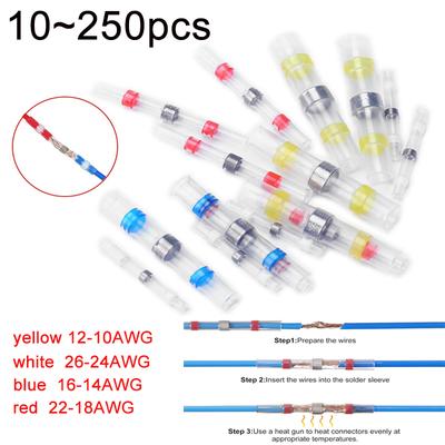 10~250PCS Solder Seal Wire Connectors Waterproof Heat Shrink Butt Connectors Electrical Wire Terminals Insulated Butt Splices