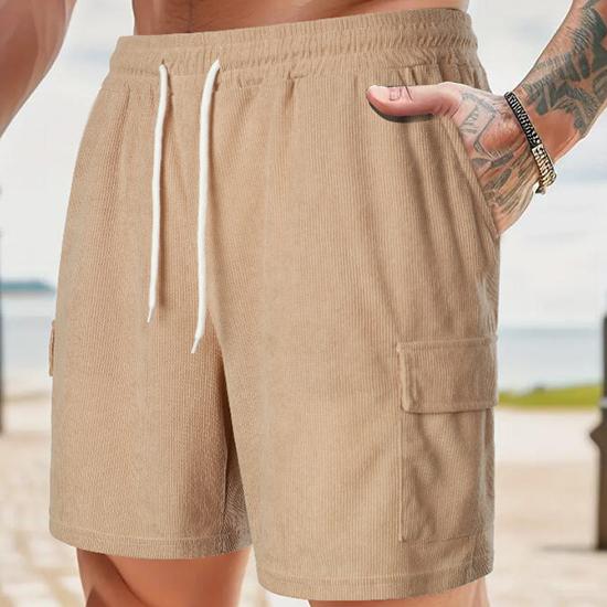 Summer Solid Color Lace Up Sports Five Quarter Shorts Men's Multi Pocket Shorts Casual Pants