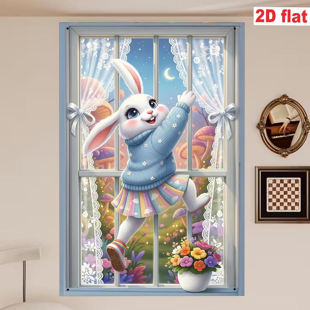 Easter Spring Rabbit & Colored Eggs Hanging Banner for Festive Decoration