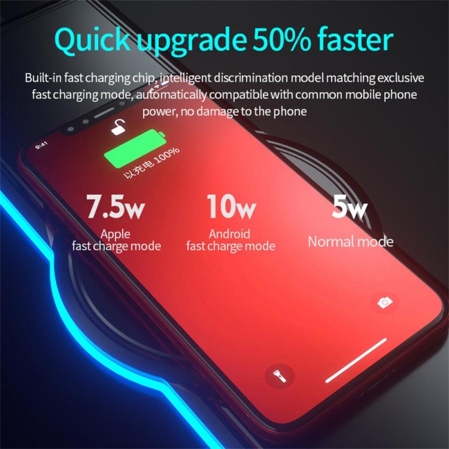 RGB Gaming Wireless Charging Computer Mouse Pad Colorful Luminous Rubber Mouse Pad for PC Laptop Keyboard Table Mat