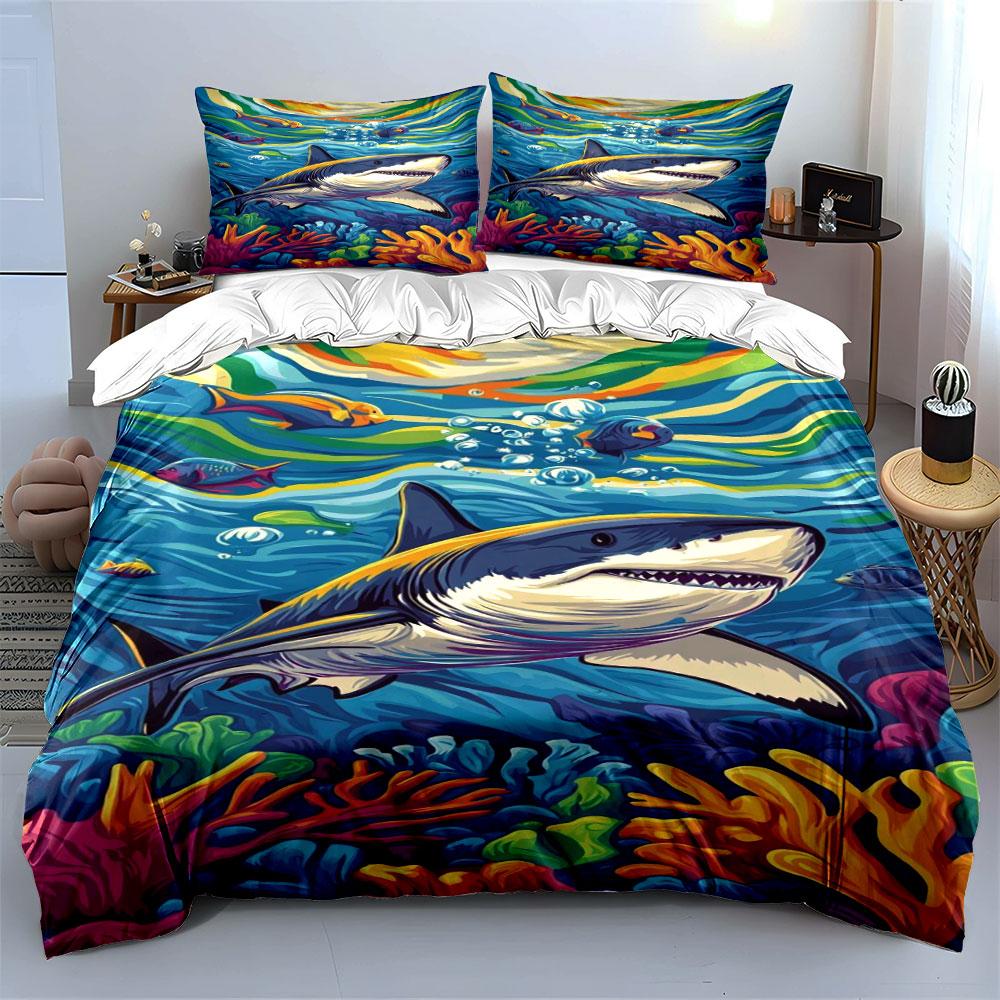Sharks, fish, coral reefs. Bedding sets Duvet cover sets Duvet covers Pillowcases(1*Duvet Cover 2*Pillowcases without duvet insert)