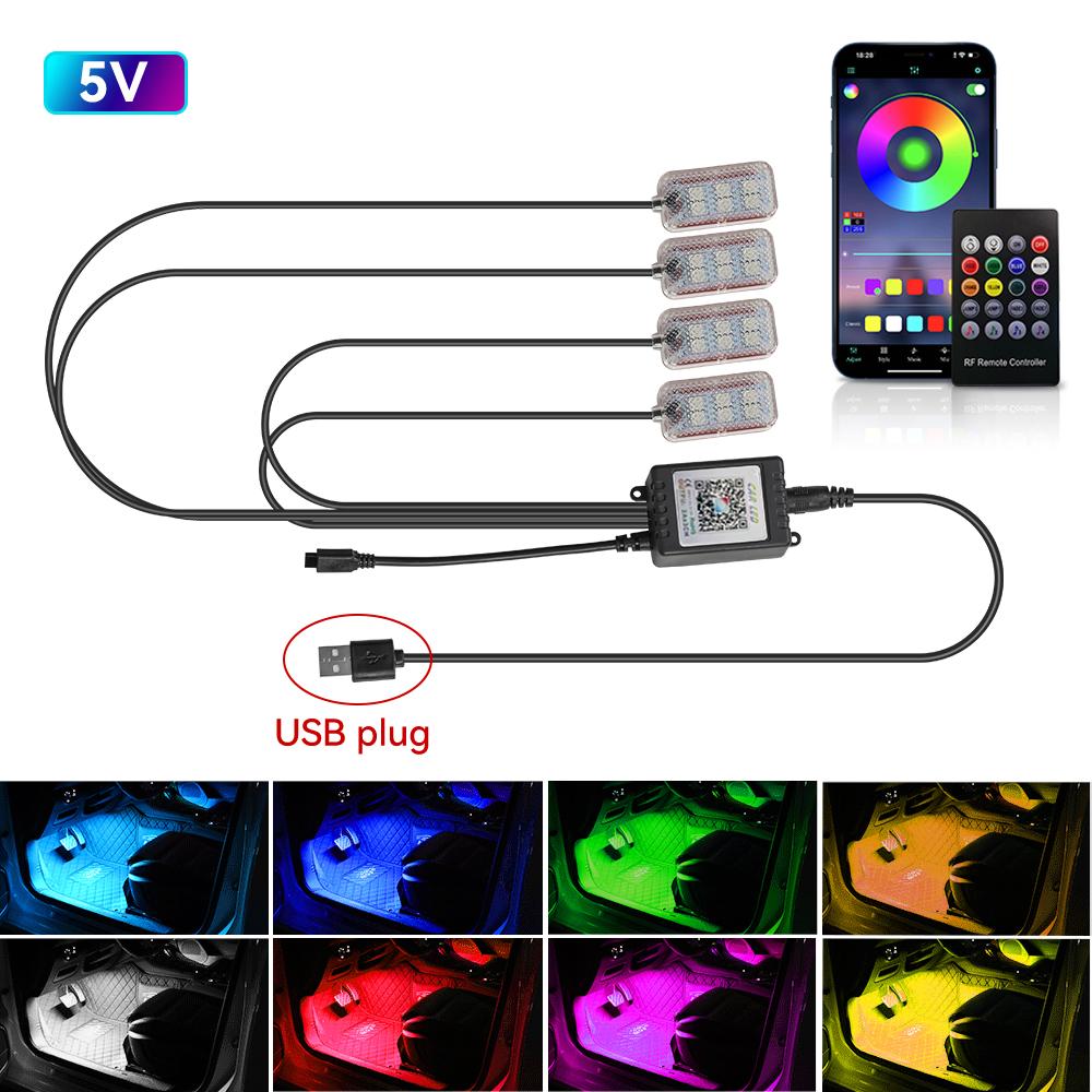 Neon LED Car Interior Ambient Foot Strip Light Kit Accessories Backlight Remote/App Music Control Auto RGB Decorative Lamps