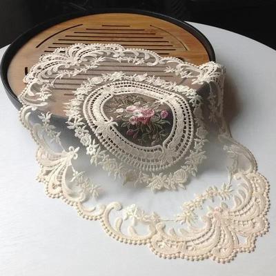 Posavasos Ovalado Europeo de Encaje Bordado Dormitorio Estudio Cocina Taza Mantel Individual Cubreplato Comida Fruta Decoración Salón