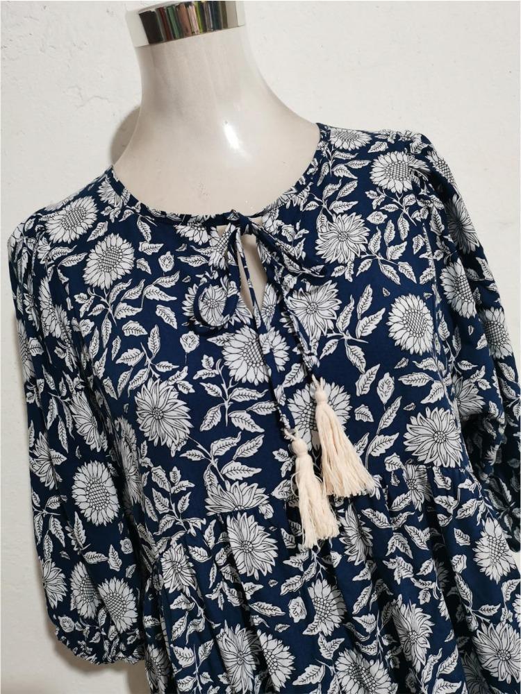 Women Summer Boho Ethnic Print Mid Sleeve Dress Loose High Waist Comfortable Cotton Long Dress Slimming Flattering Fit