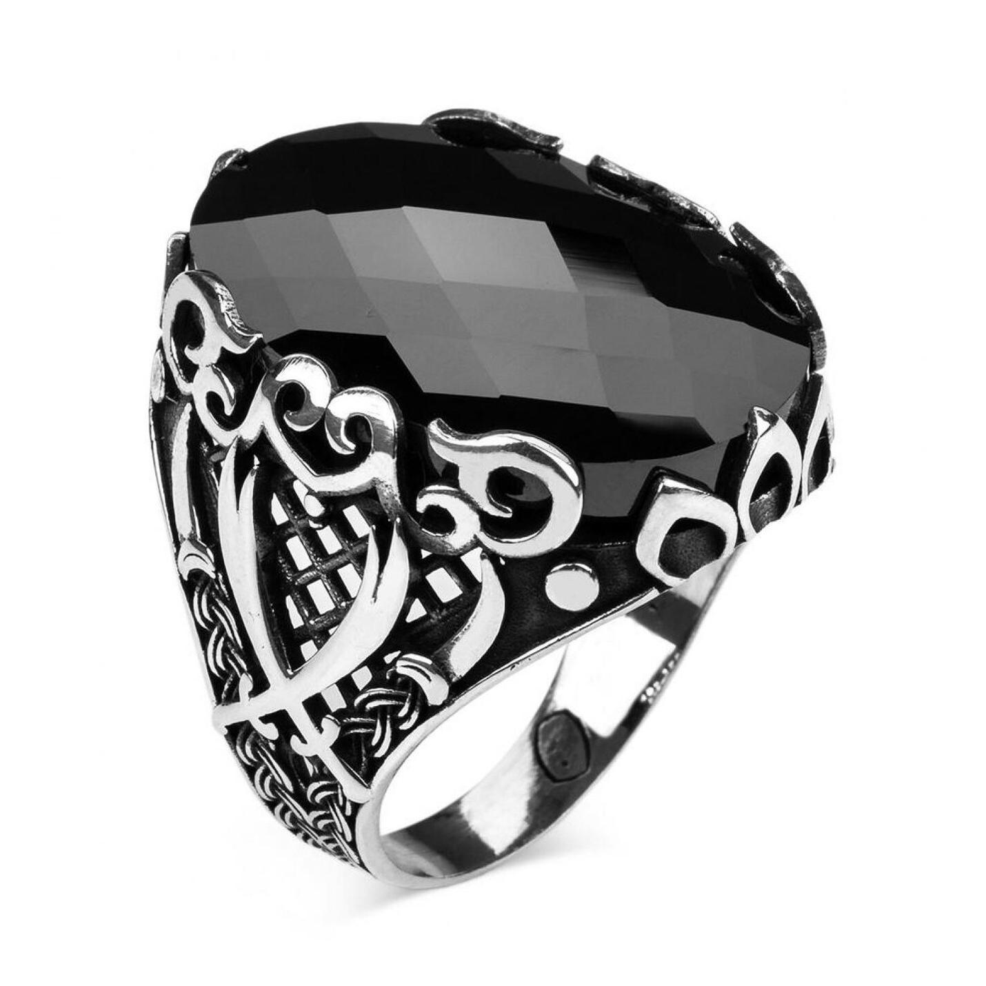 

Zülfikar Мужское кольцо из стерлингового серебра с черным цирконом и узором