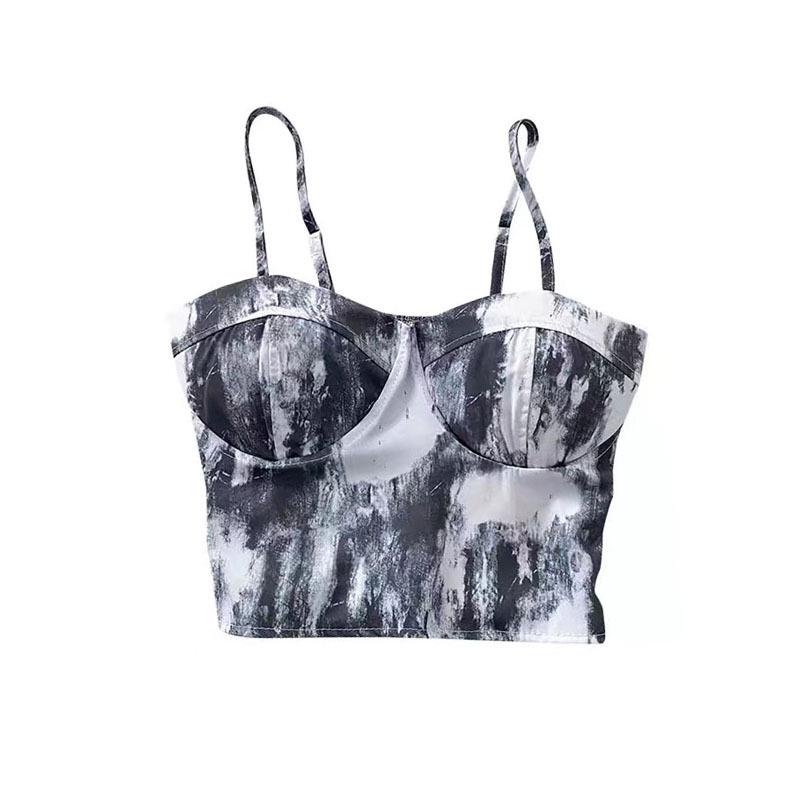 

Женский спортивный топ-майка с градиентным принтом и нагрудными вкладышами - Быстросохнущий жилет для йоги, бега, фитнеса Large чёрный/белый
