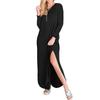 Fashion Womens Loose Long Sleeve Long Dress Round Neck Slit Pocket Ladies Dress