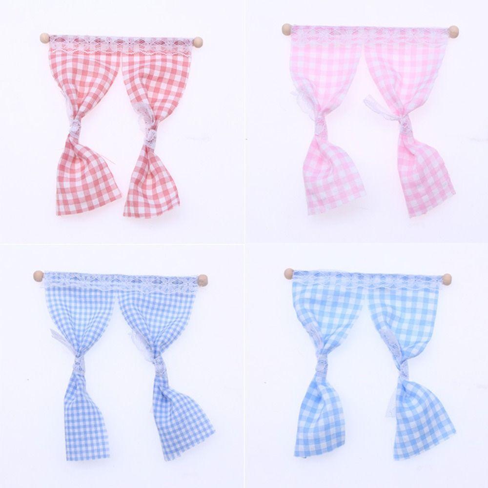 Flower Curtain Dollhouse Decor Accessories 1/12 Scale Miniature Pink Curtain  Kids