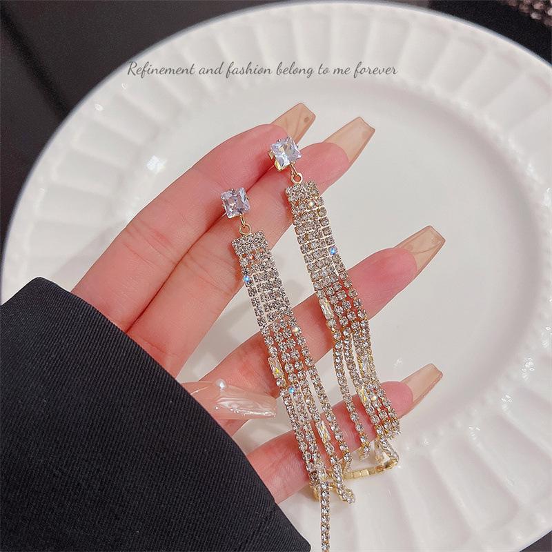S925 Silver Needle Korean Fashion Diamond Tassel Earrings for Women