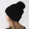 Natural Mink Fur Hats for Women Knitted Warm Thick Winter Hat