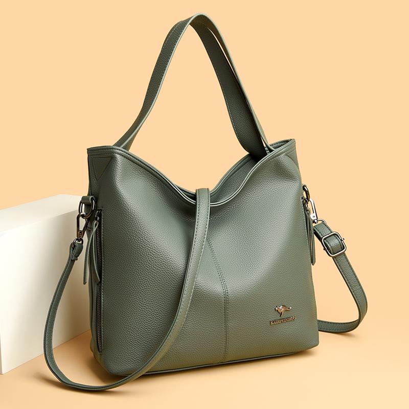 High Quality Soft Leather Female Handbags Luxury Trendy Women Shoulder Bag Solid Color Simple Large Capacity Women's Tote Bags
