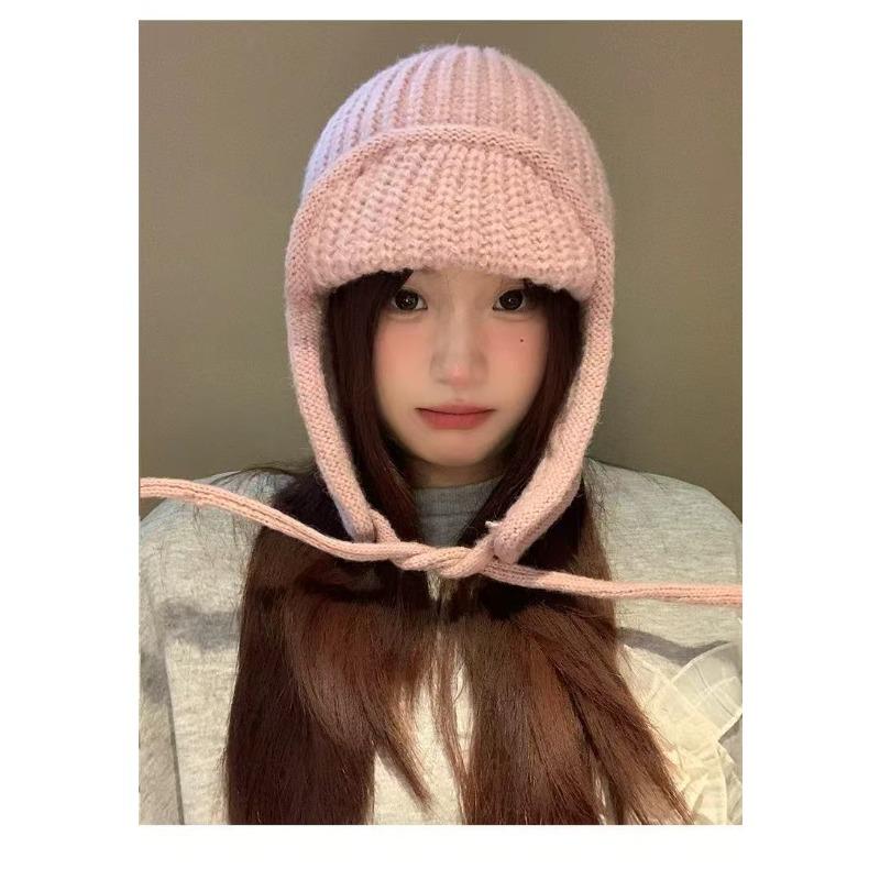 Winter Atmosphere Ins Korean Style Knitted Woolen Hat for Women Autumn and Winter Warm Ear Protection Flight Hat Ski Thunder Hat