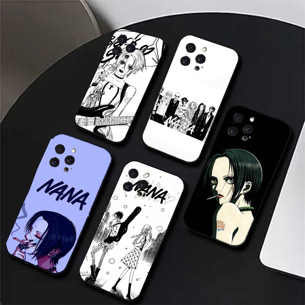 NANA Anime Black And White Color Phone Case For IPhone 17 Air 16 15 14 13 Pro Max 11 12 Black Silicone Cover
