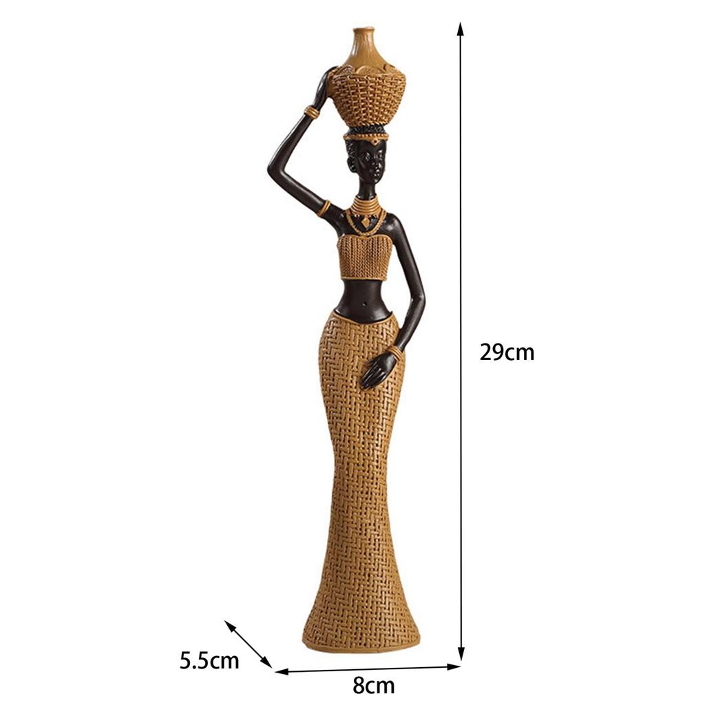 African Woman Figure Table Sculpture Handmade Retro Weave Pattern Decorative for