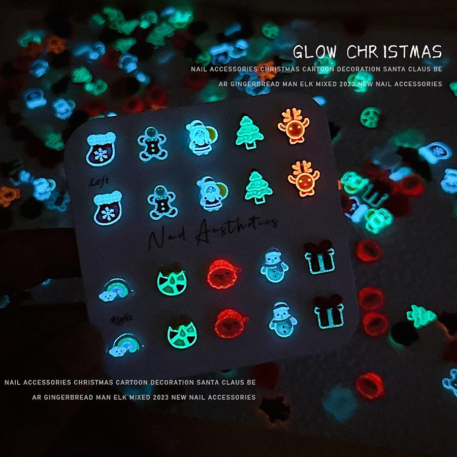 20Pcs 3D Luminous Resin Christmas Ornaments Glow-In-The-Dark Nail Art Decoration