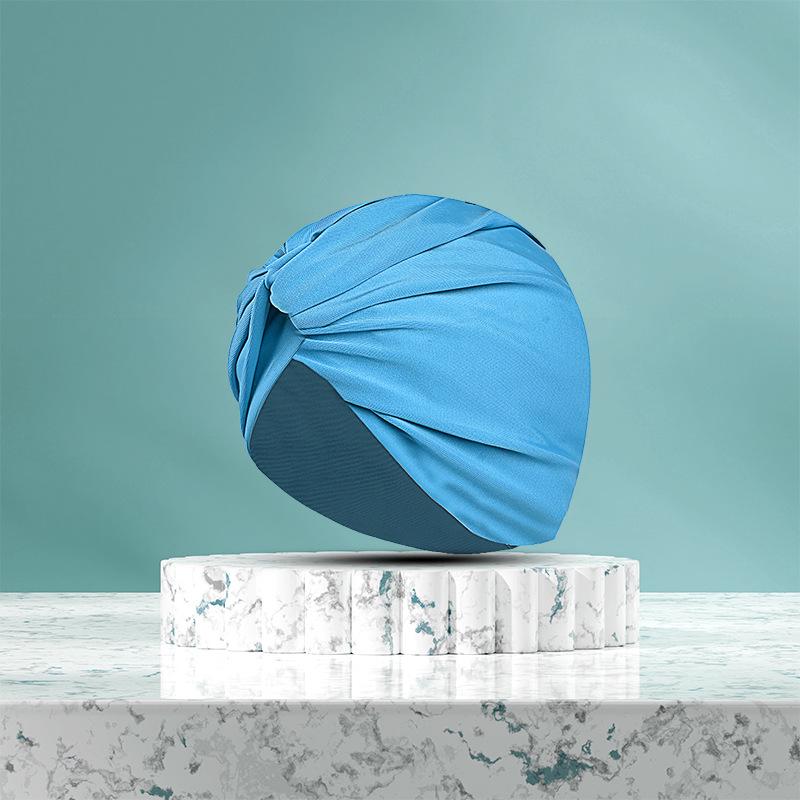 

Женская очень большая плиссированная нейлоновая шапочка для длинных волос и защиты ушей озеро синий