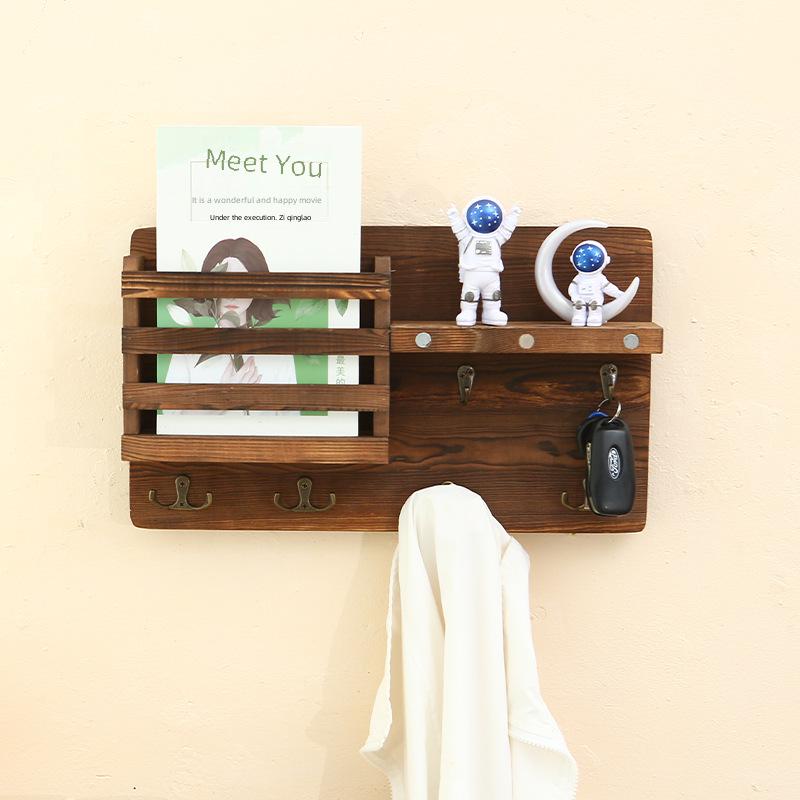Solid Wood Wall-Mounted Retro Storage Shelf and Home Decor Organizer