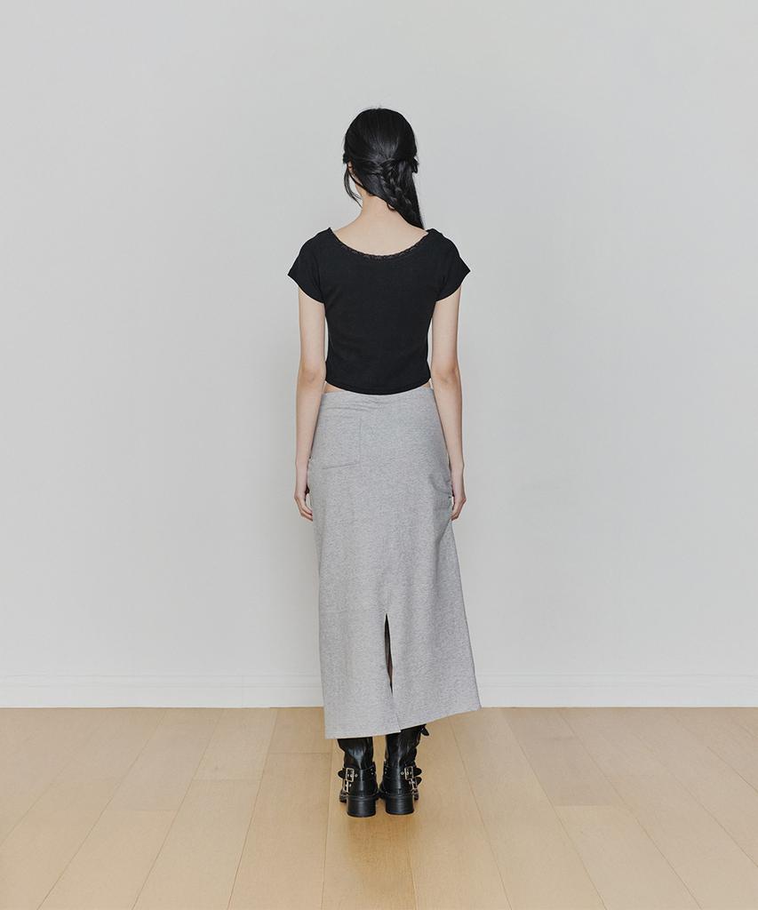 PAINORPLEASURE Tied Long Skirt Melange Gray