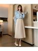 Pleated Large Swing A Word Umbrella Skirt Long Skirt Spring Summer Elastic High Waist High Temperature Pleated Retro Thin Middle Length Bustier Skirt