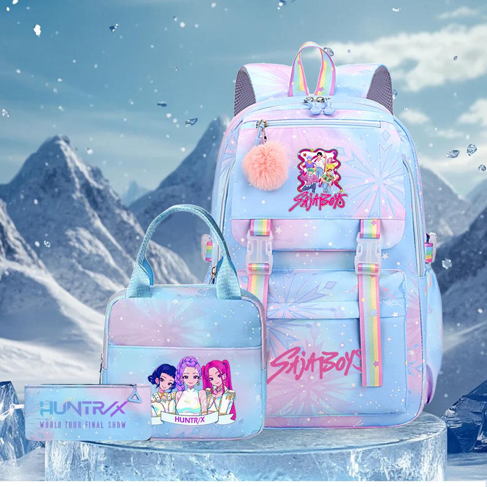 K-Pop Witch Hunters Cartoon Printed Student Pencil Bag Lunch Bag Three-Piece Backpack