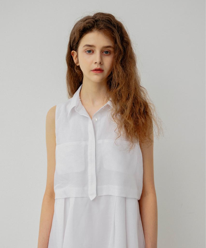 Leusejiem White Flor Collar Neck Mini Dress