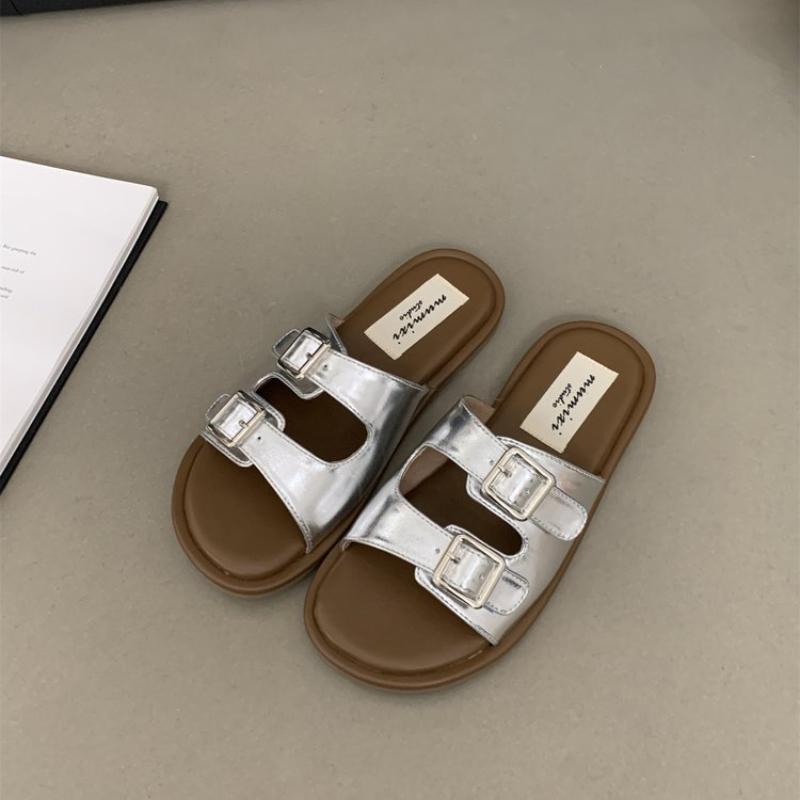 Luxury Women's Flat Slippers Adjustable Buckle Simple Sandals Fashion Trendy Beach Slippers for Women Home Mute Non-slip Sandals
