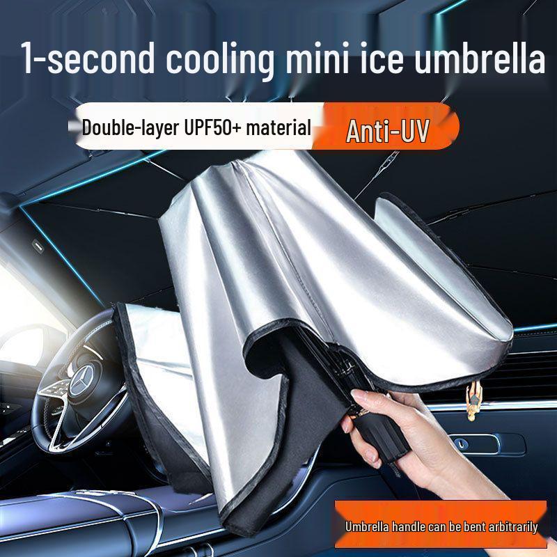 Umbrella-Style Car Windshield Sunshade for Heat and UV Protection