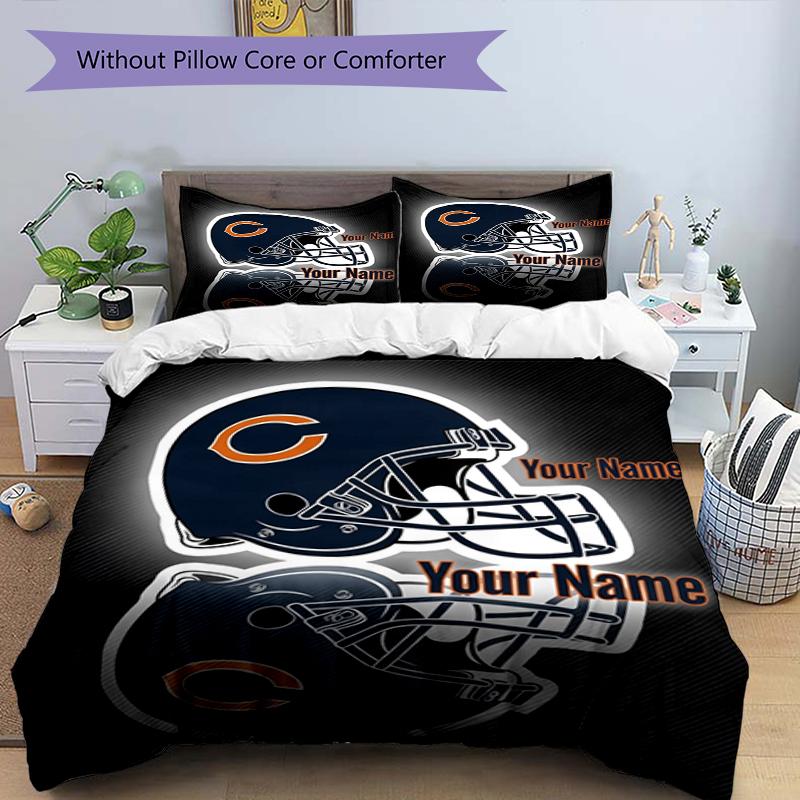 Chicago Bears Helmet Custom Name Text Print 1Pc Bedding Set Duvet Cover With Two Pillowcases Soft Bed Linen For Household Bedroom