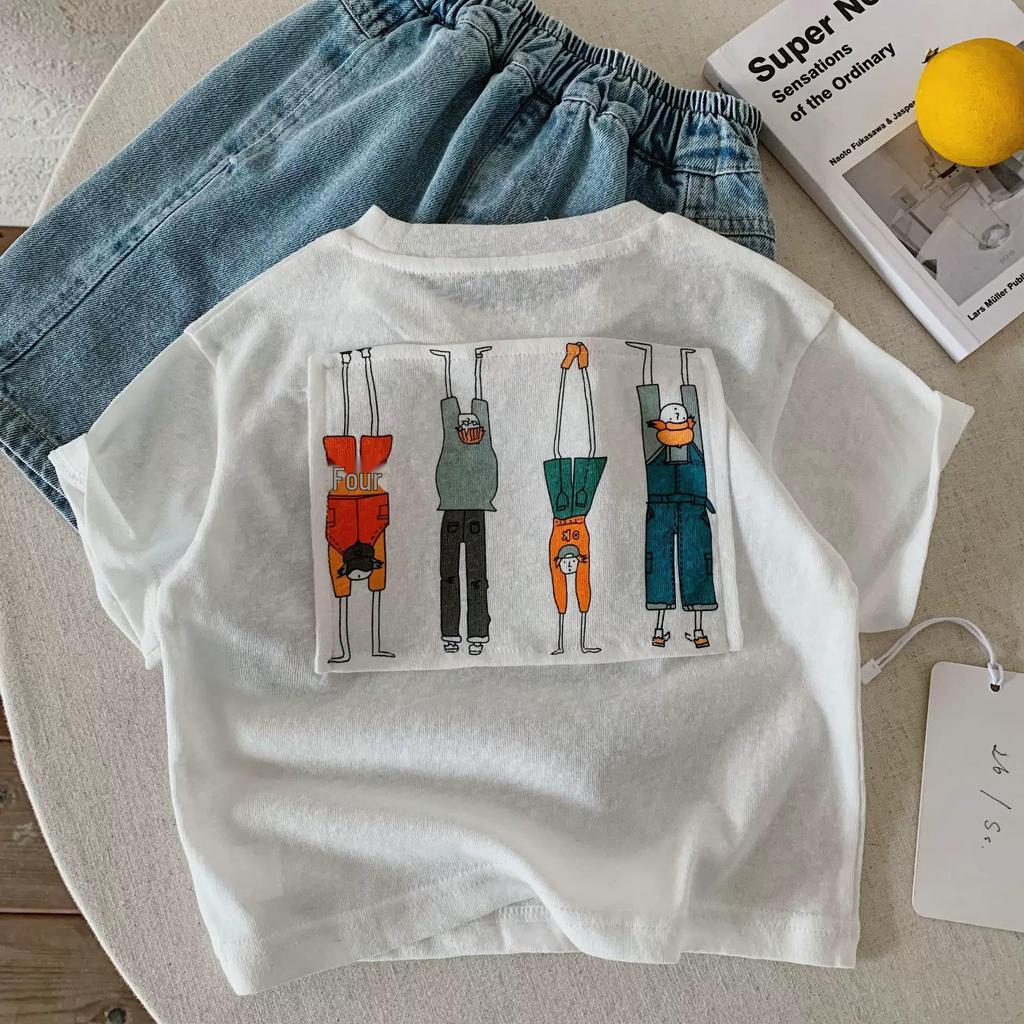 2026 Summer Children's Cartoon Applique T-shirt – Short Sleeve, Loose Fit, Breathable