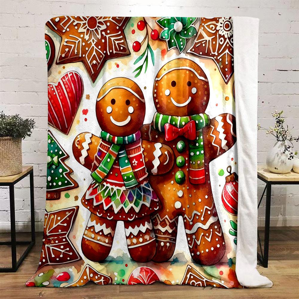 Gingerbread Couple with Festive Ornaments Patterned Flannel Blanket Perfect for the Bedroom Living Room, Sofa, or a Little Nap