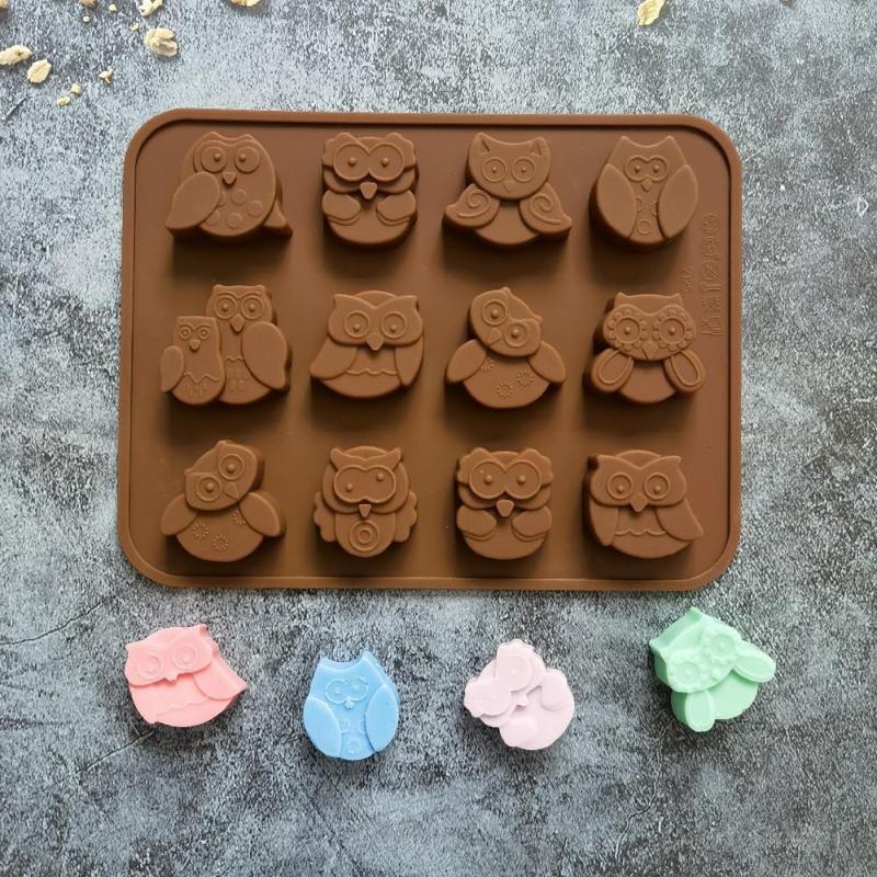 1/2Pcs Economic Silicone 12-Owl Cake Mould for Decorating Candy Cookies Chocolate Soap Baking.