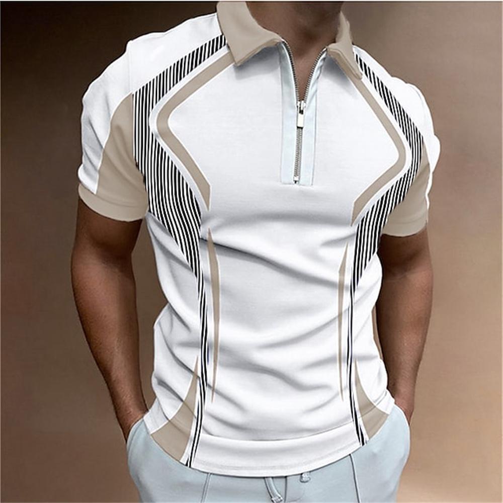 Men's striped polo shirt, short sleeved T-shirt, men's breathable top, business collar streetwear, high-quality luxury brand
