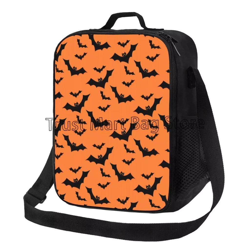 Halloween Bats Goth Insulated Lunch Bag Thermal Meal Tote with Adjustable Strap Reusable Cooler Bento Bag for Travel Work Picnic