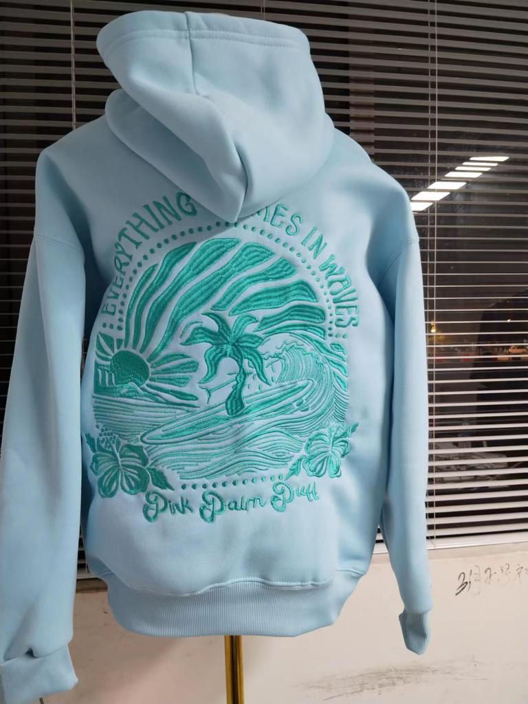 Popular European-Size Embroidered Drop Shoulder Hoodie