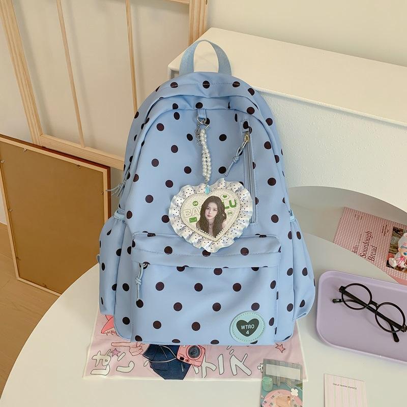 Schoolbag Korean Version of Small Fresh Polka Dot Schoolbag for Girls In Junior High School, Simple and Cute Student Backpack, High Value Fashion