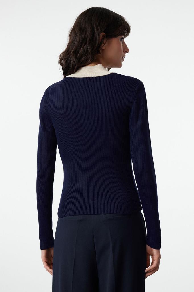 Women's Fashion Stylish Sweater Navy Blue High Collar Knitwear Sweater