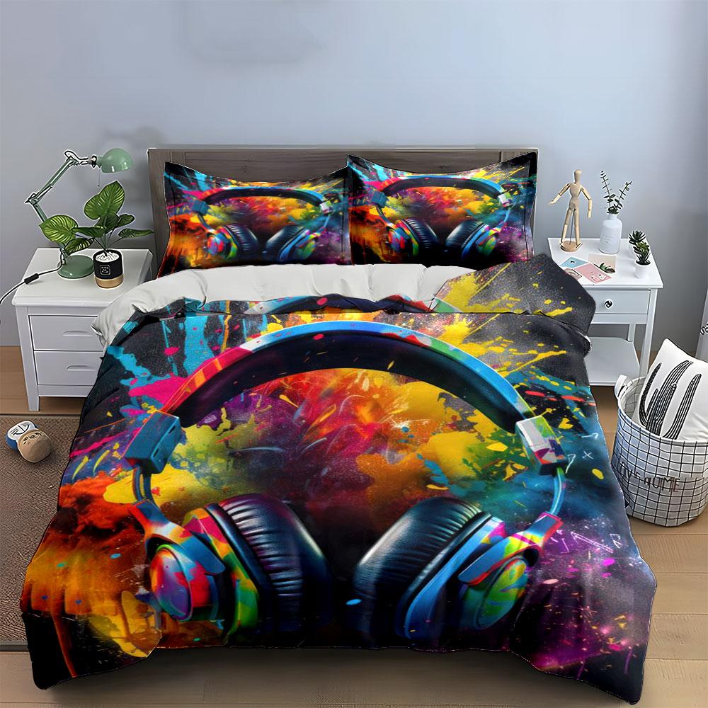 Colorful Headphone Set For Music Multiple Sizes Kid'S And Adults' Bedroom Exquisite 3Pc Bedding Set, Gift