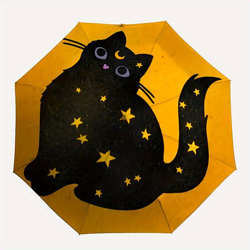 1pc Moon Cat Automatic Open/close Folding Compact Umbrella, 8-Rib Sturdy Canopy, Lightweight Portable, Commuting Use, Gift, Outdoor Umbrella, Travel E